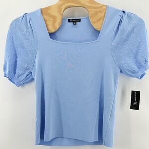 INC International Concepts Shirt Womens XL Blue Dutch Canal Puff Sleeve Knit Top
